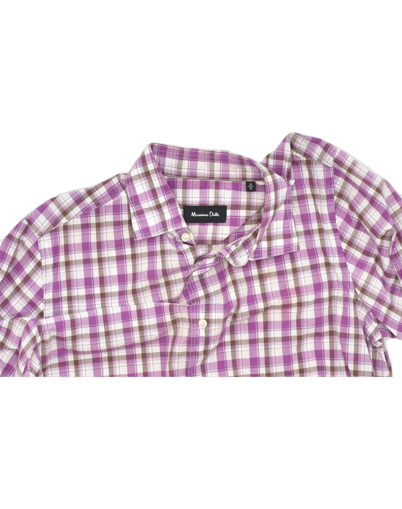 MASSIMO DUTTI Mens Short Sleeve Shirt Medium Purple Check Cotton | Vintage | Thrift | Second-Hand | Used Clothing | Messina Hembry 