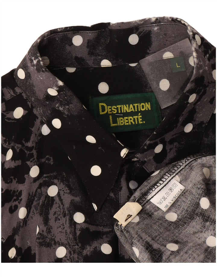 Vintage Mens Short Sleeve Shirt Large Black Polka Dot Viscose