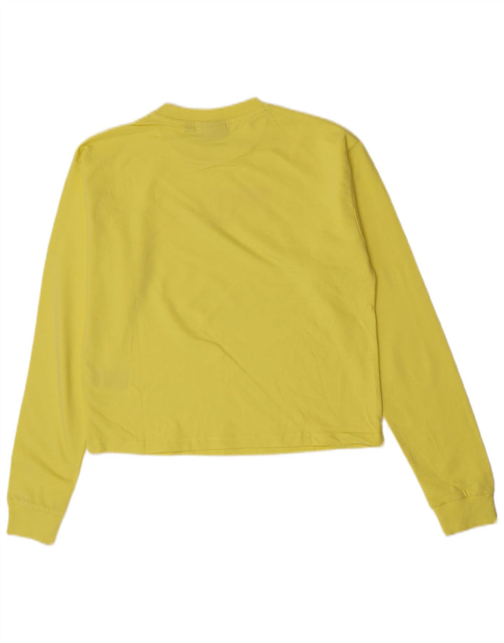 Fila Womens Crop Graphic Top Long Sleeve UK 14 Medium Yellow Cotton