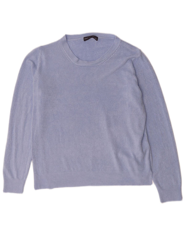 Marks & Spencer Womens Boat Neck Jumper Sweater UK 16 Large Blue Acrylic