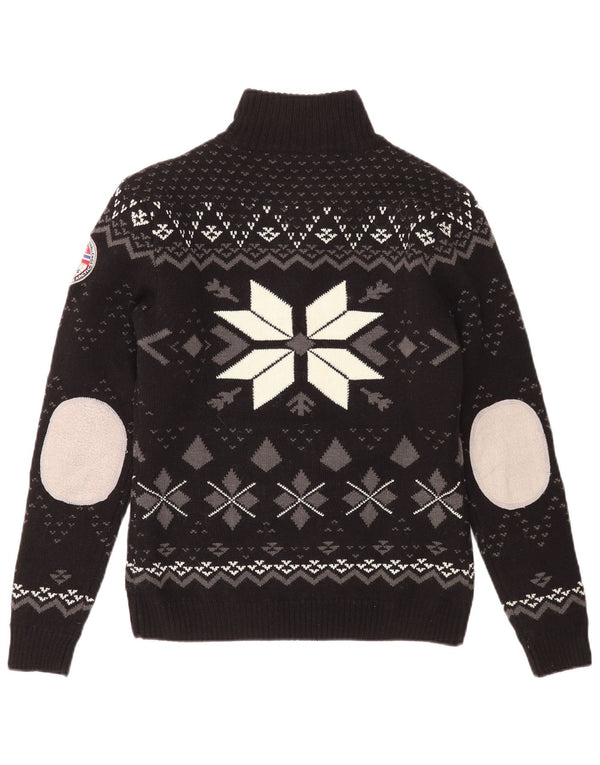 Nebulus Mens Zip Neck Jumper Sweater Large Black Fair Isle Acrylic