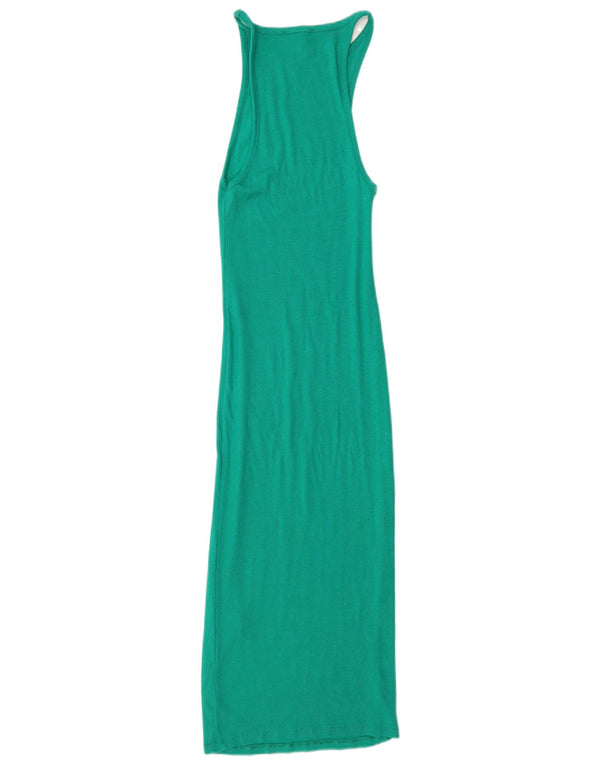 Zara Womens Maxi Sleeveless Bodycon Dress UK 8 Small Green Cotton