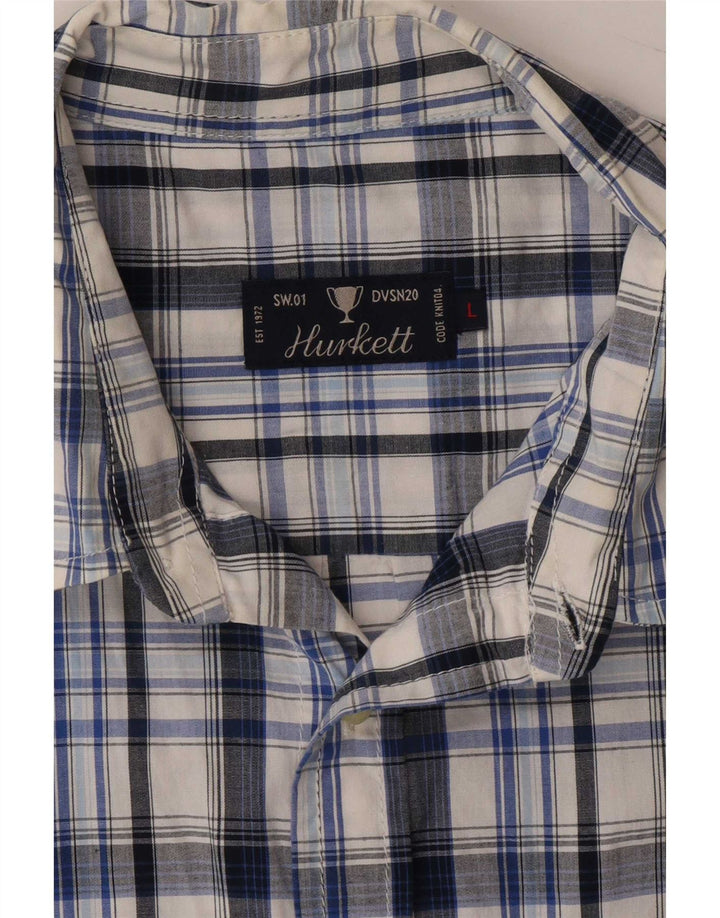 Vintage Mens Short Sleeve Shirt Large Blue Check Cotton