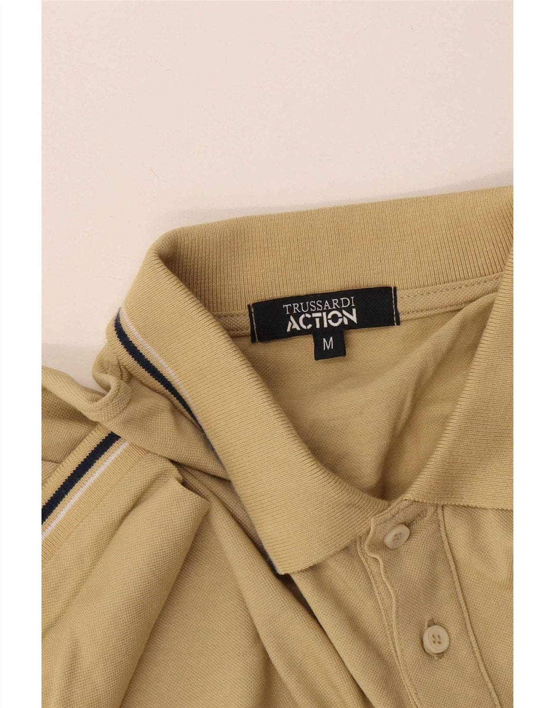 Trussardi Mens Polo Shirt Medium Beige Striped