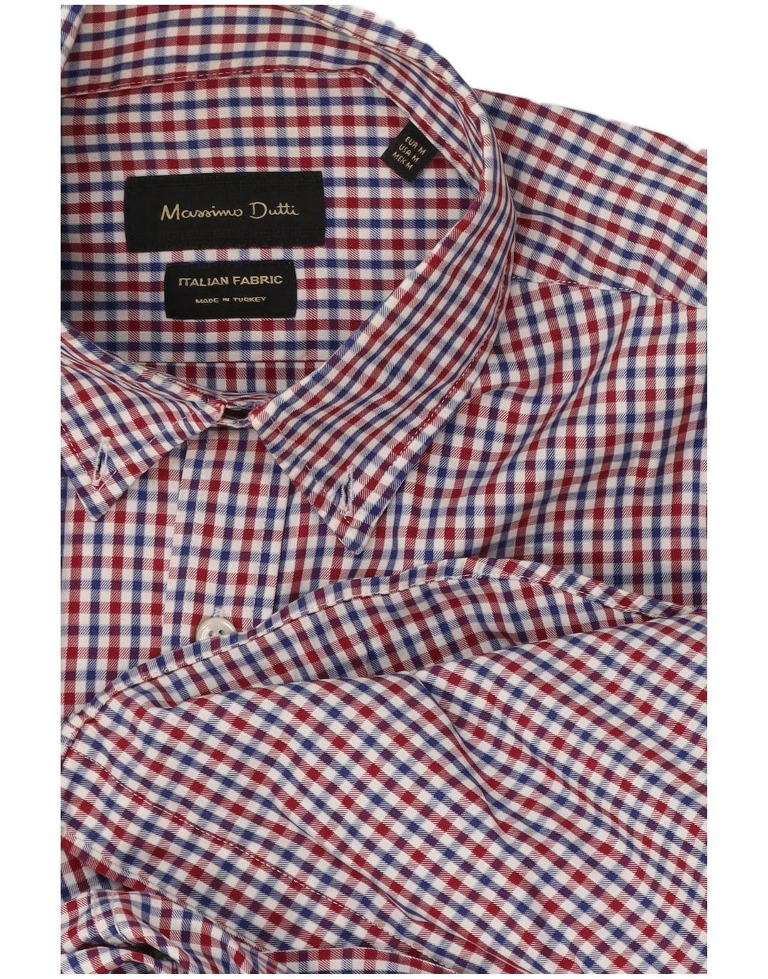 Massimo Dutti Mens Shirt Medium Red Gingham Cotton