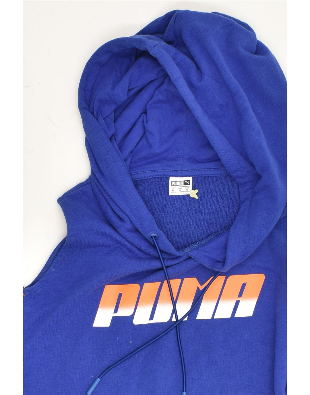 PUMA Womens Oversized Graphic Hoodie Jumper UK 6 XS Blue Cotton | Vintage Puma | Thrift | Second-Hand Puma | Used Clothing | Messina Hembry 