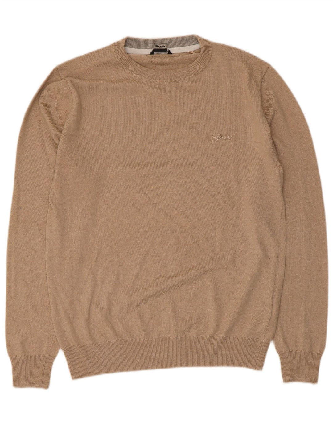 Guess Mens Crew Neck Jumper Sweater Medium Beige Polyamide