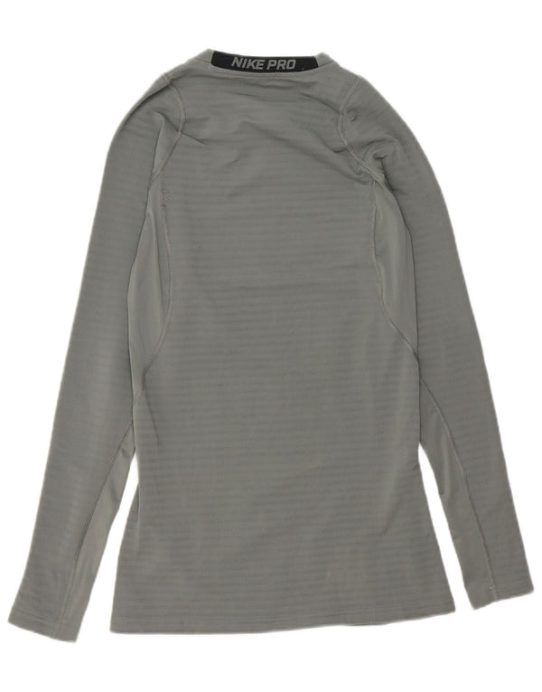 Nike Mens Dri Fit Graphic Top Long Sleeve UK 14 Medium Grey Polyester
