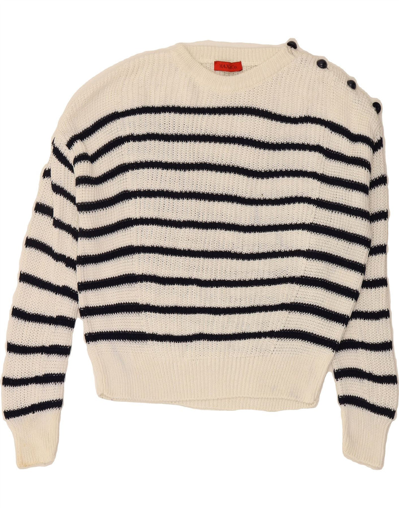MAX & CO. Womens Crew Neck Jumper Sweater UK 14 Medium White Striped Vintage Max & Co. and Second-Hand Max & Co. from Messina Hembry 