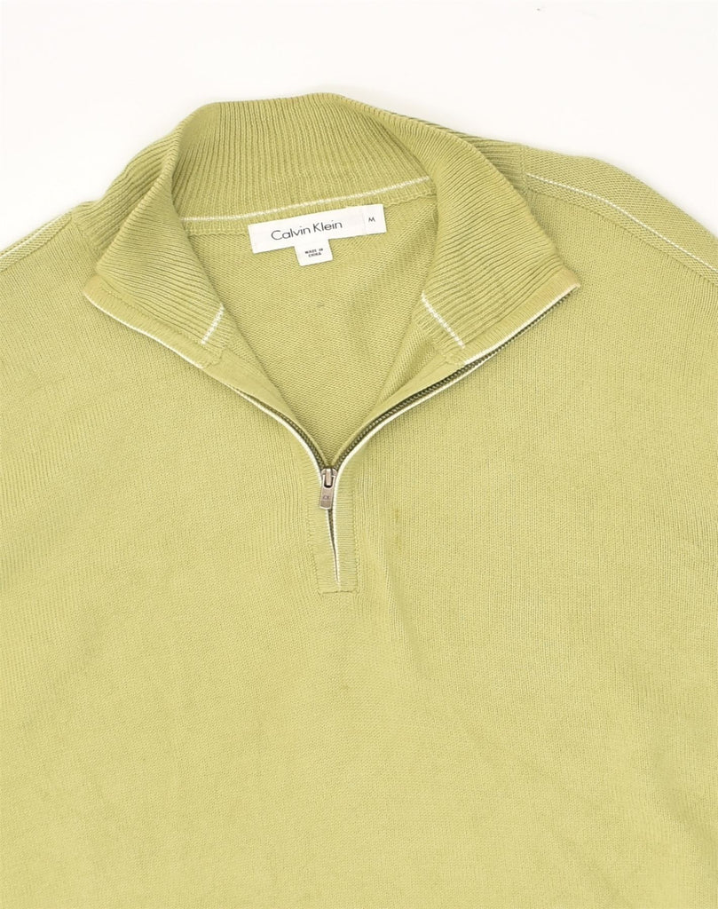 CALVIN KLEIN Mens Zip Neck Jumper Sweater Medium Yellow Cotton | Vintage Calvin Klein | Thrift | Second-Hand Calvin Klein | Used Clothing | Messina Hembry 