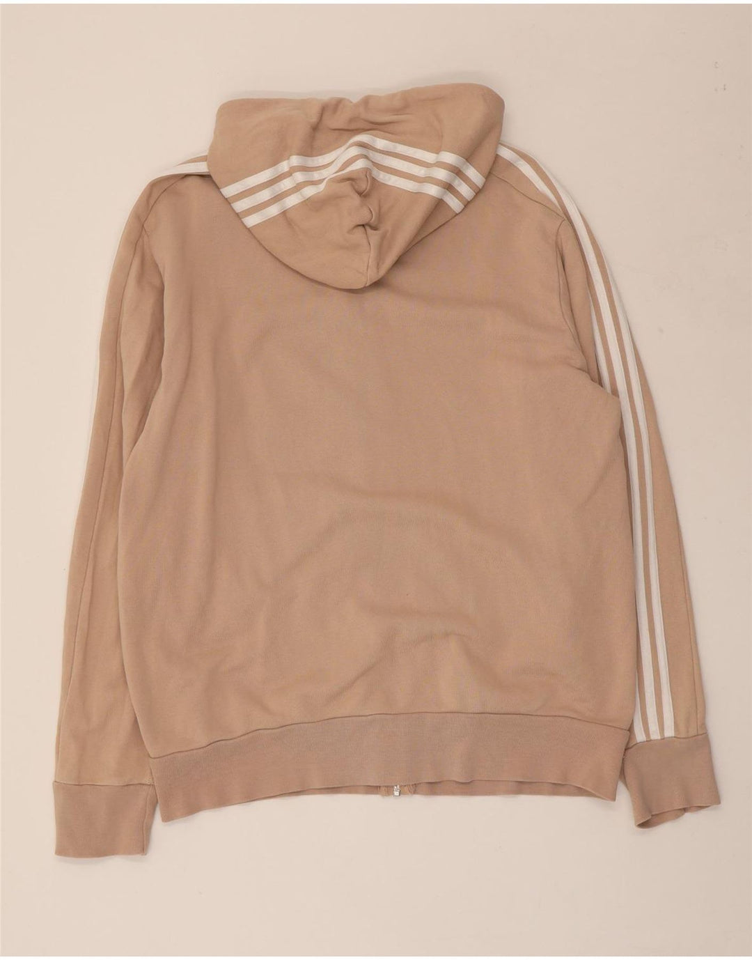 ADIDAS Womens Zip Hoodie Sweater UK 16 Large Beige Cotton