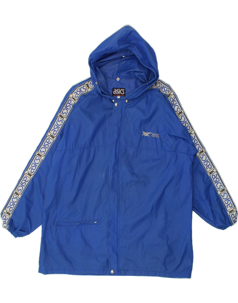 ASICS Mens Graphic Hooded Rain Jacket UK 42 XL Blue Nylon Vintage Asics and Second-Hand Asics from Messina Hembry 