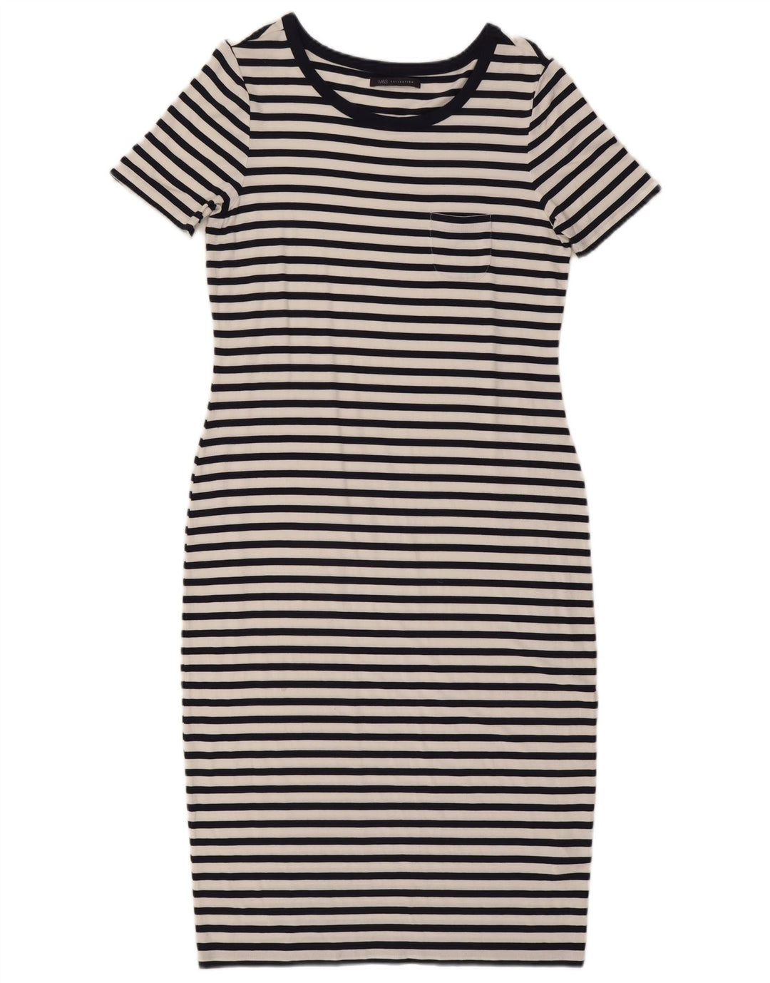 Marks & Spencer Womens Sheath Dress UK 12 Medium  Navy Blue Striped Viscose