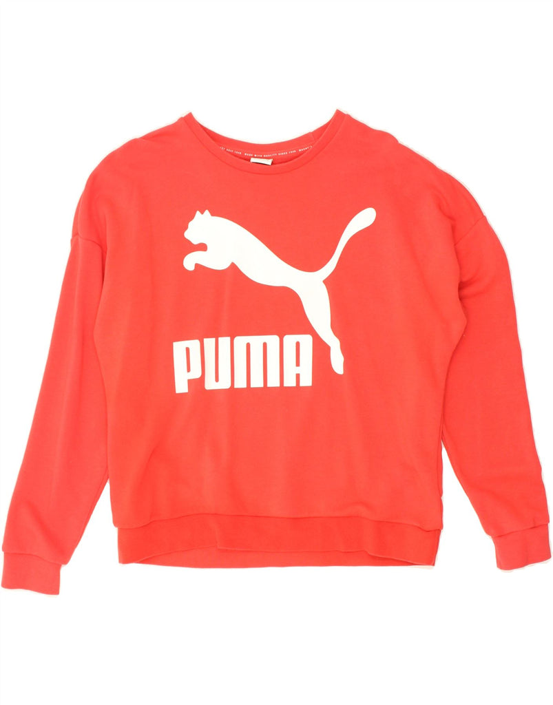 PUMA Womens Graphic Sweatshirt Jumper UK 10 Small Red Cotton | Vintage Puma | Thrift | Second-Hand Puma | Used Clothing | Messina Hembry 