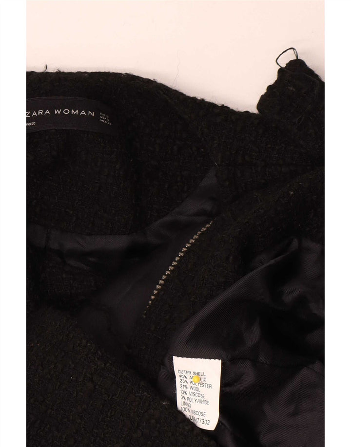 Zara Womens Military Full Zip Blazer Jacket UK 10 Small Black Acrylic
