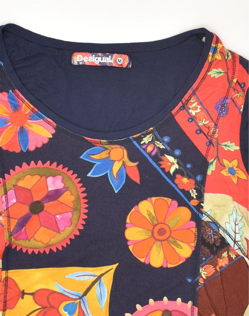 DESIGUAL Womens Graphic Top 3/4 Sleeve UK 14 Medium Navy Blue Floral | Vintage Desigual | Thrift | Second-Hand Desigual | Used Clothing | Messina Hembry 