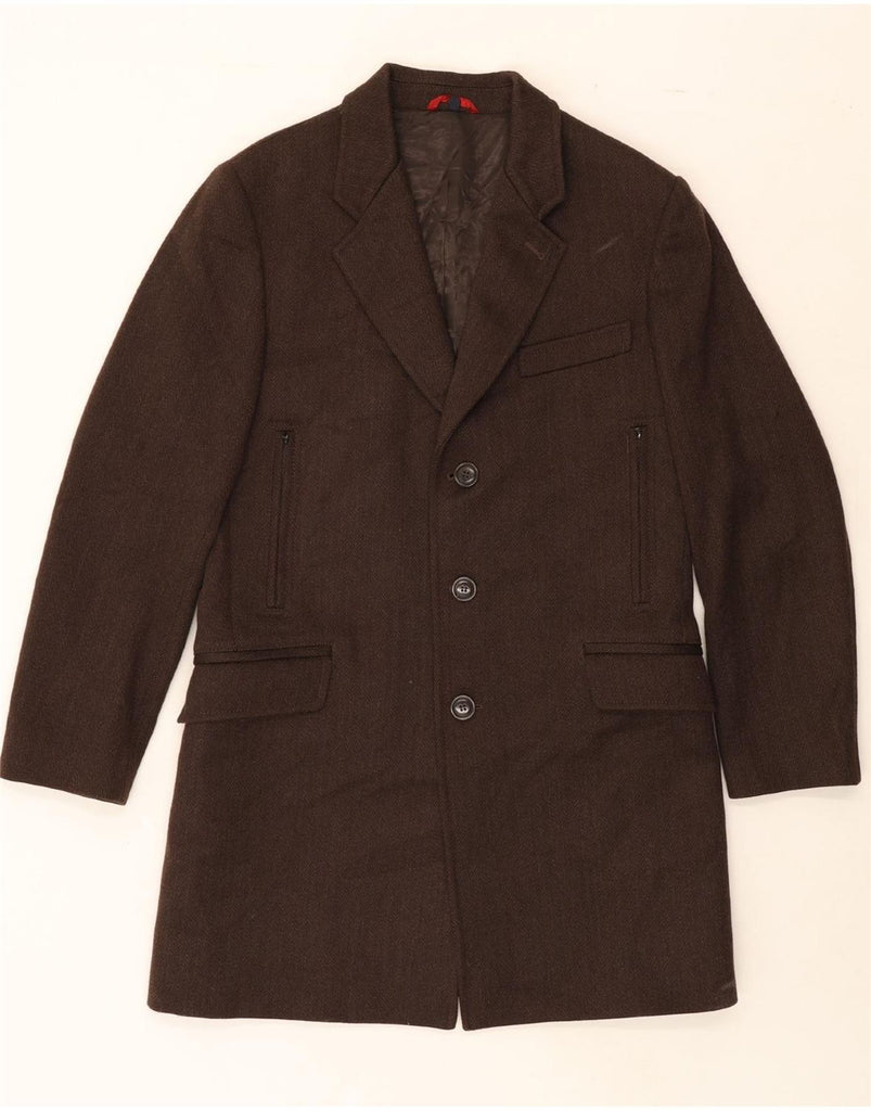 FAY Mens 3 Button Blazer Jacket UK 38 Medium Brown Herringbone Virgin Wool Vintage Fay and Second-Hand Fay from Messina Hembry 