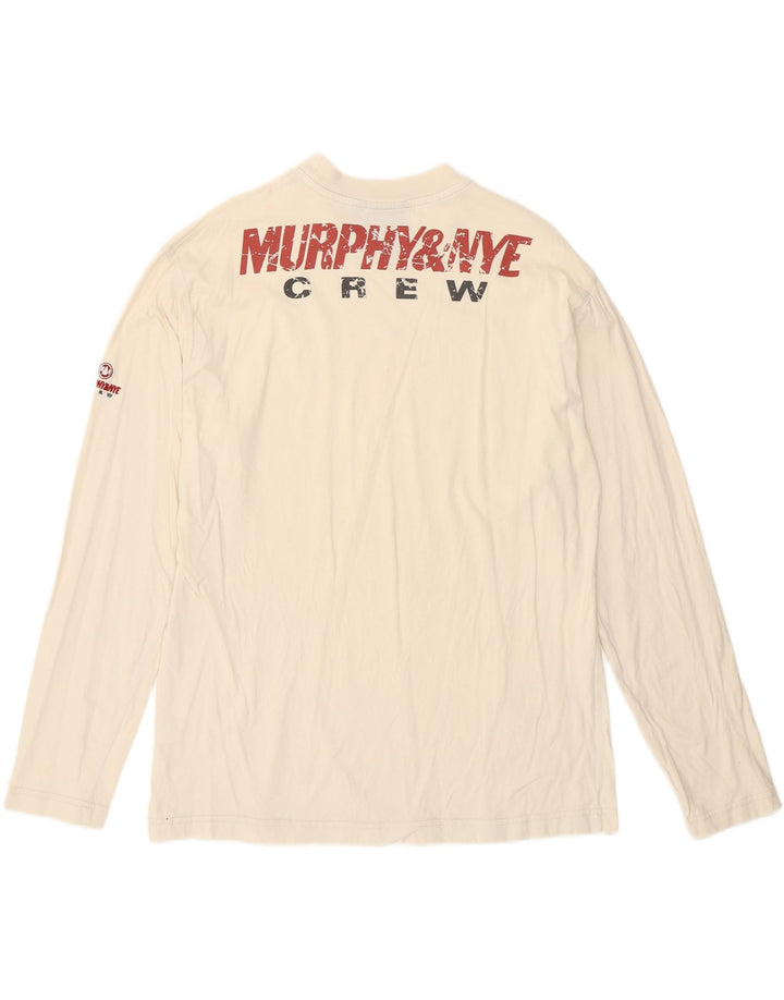 Murphy & Nye Mens Graphic Top Long Sleeve Small White Cotton