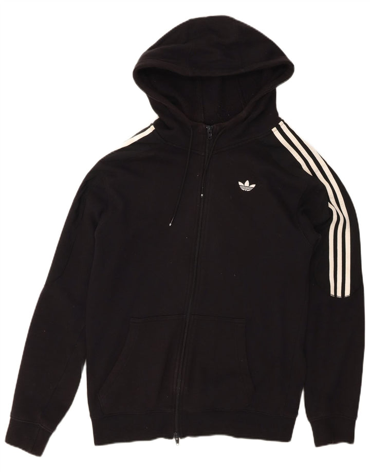 ADIDAS Mens Zip Hoodie Sweater Small Black Cotton