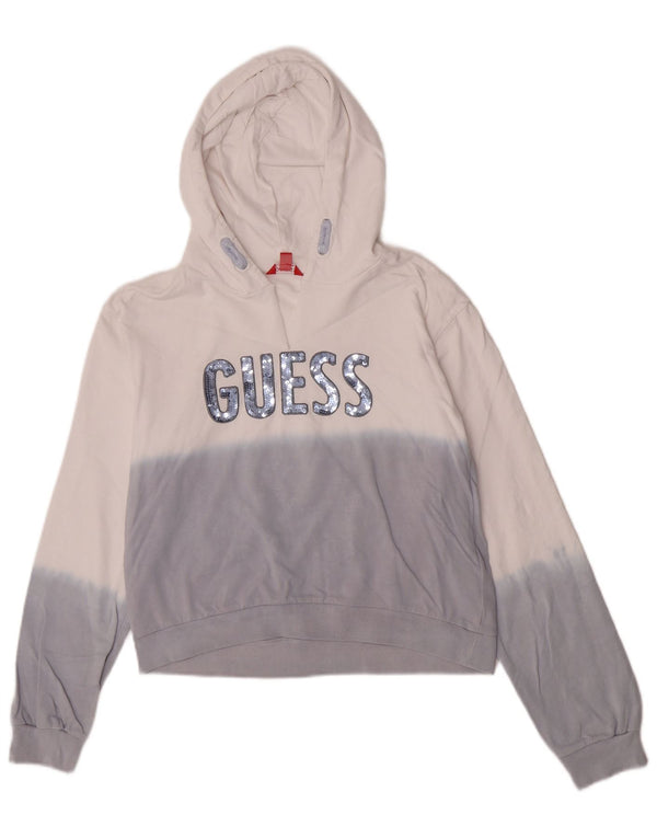 Guess Girls Graphic Crop Hoodie Jumper 15-16 Years White Colourblock Cotton