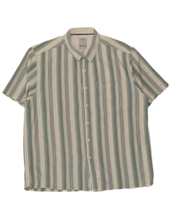 Fat Face Mens Short Sleeve Shirt XL Green Striped Cotton