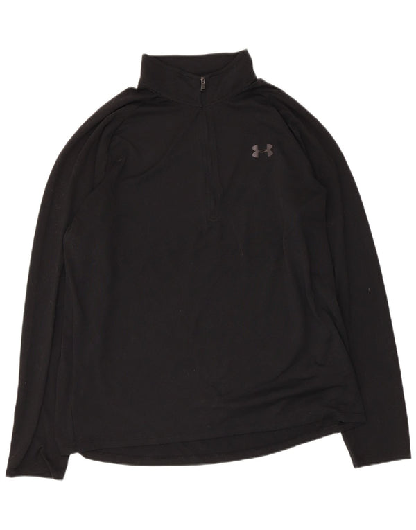 Under Armour Mens Zip Neck Pullover Tracksuit Top Large Black Polyester