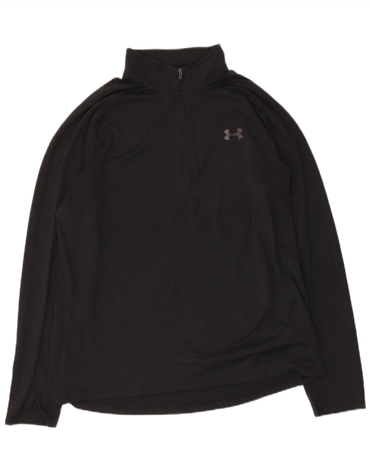 Under Armour Mens Zip Neck Pullover Tracksuit Top Large Black Polyester