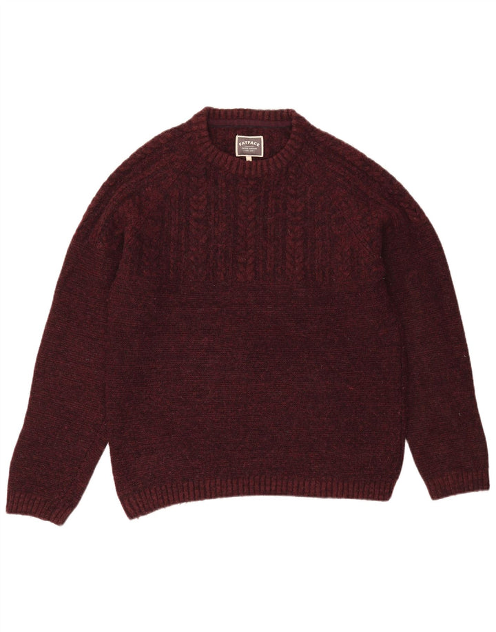 Fat Face Mens Crew Neck Jumper Sweater Medium Burgundy Wool