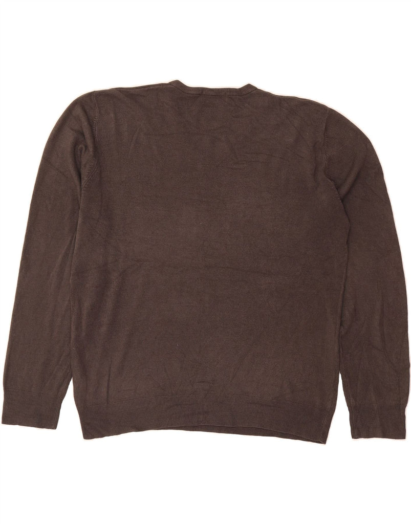 MARKS & SPENCER Mens Blue Harbour V-Neck Jumper Sweater XL Brown Acrylic Vintage Marks & Spencer and Second-Hand Marks & Spencer from Messina Hembry 