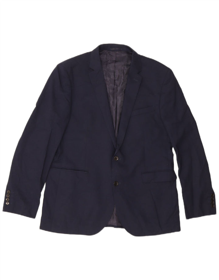 John Lewis Mens 2 Button Blazer Jacket UK 44 2XL Navy Blue Wool