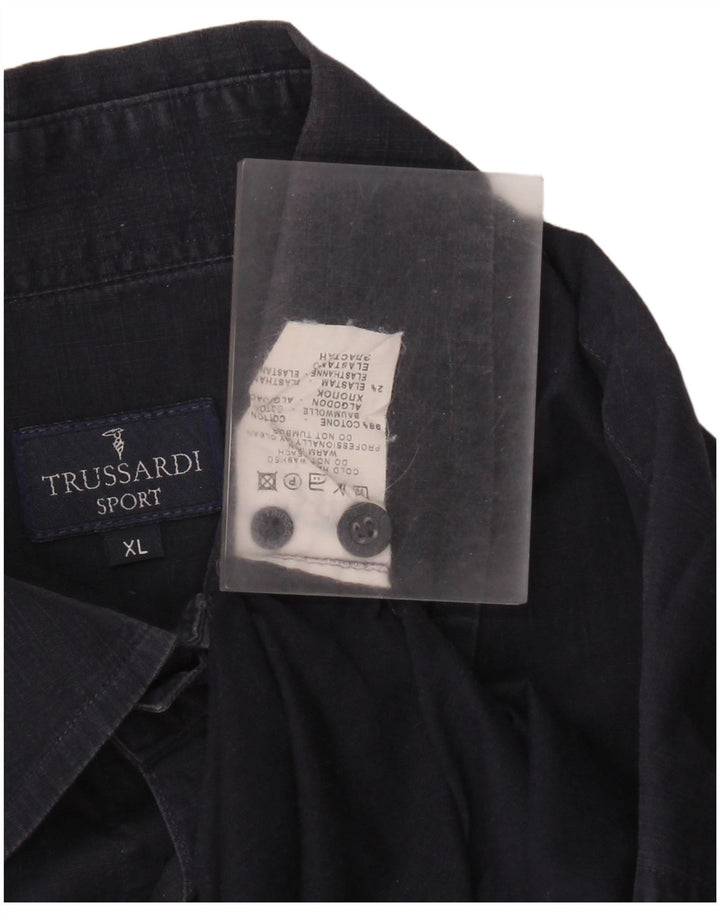 Trussardi Mens Shirt XL Navy Blue Cotton