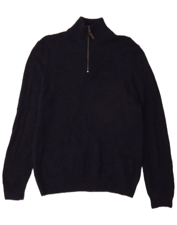 Marks & Spencer Mens Zip Neck Jumper Sweater Medium Navy Blue Lambswool