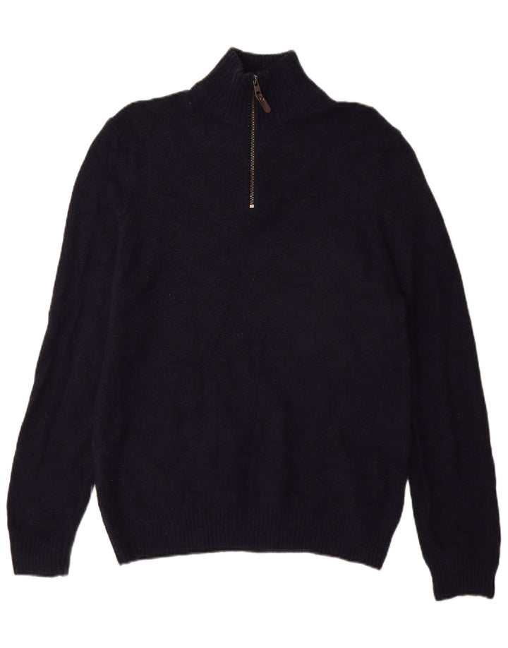 Marks & Spencer Mens Zip Neck Jumper Sweater Medium Navy Blue Lambswool
