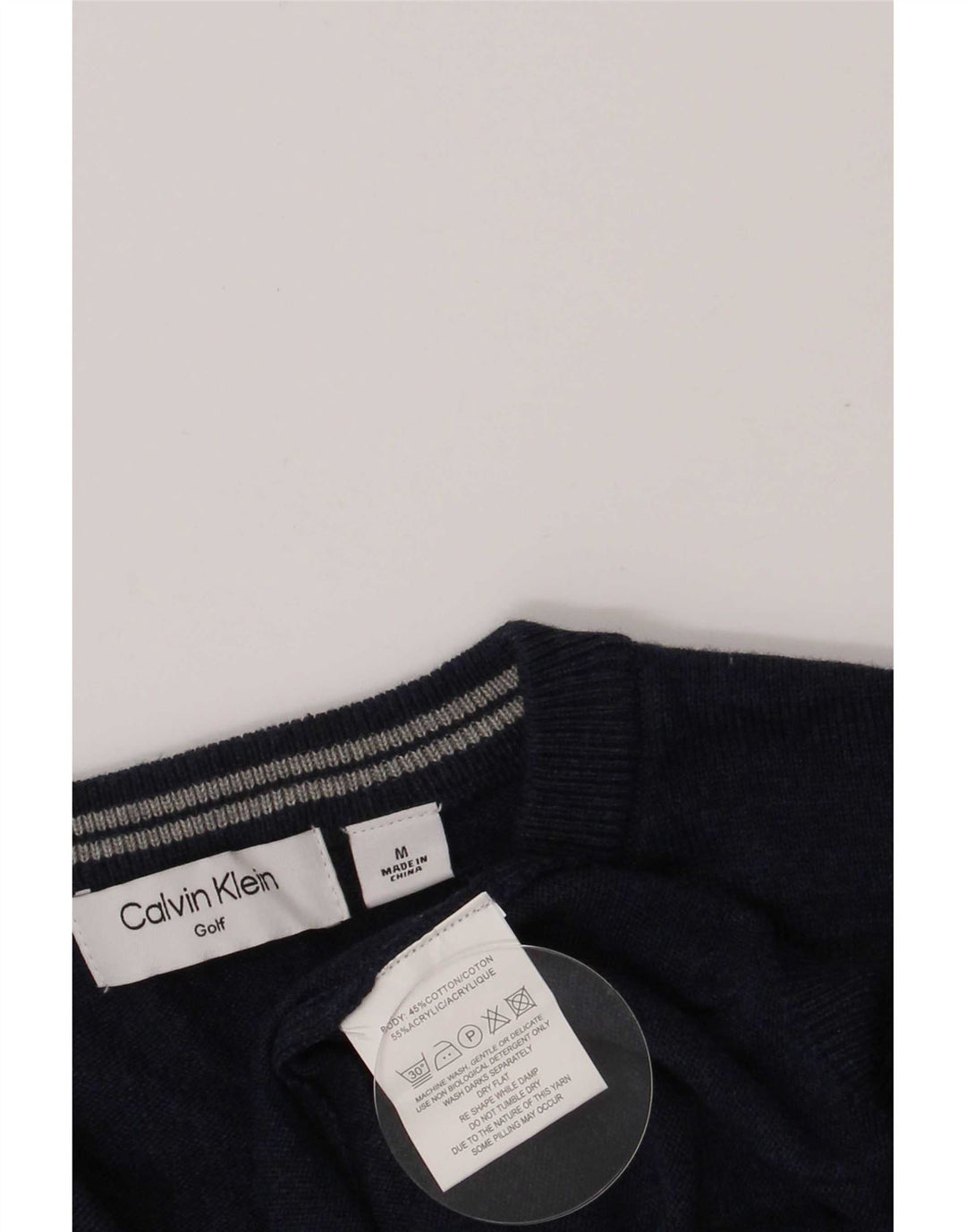 Calvin Klein Mens Golf V-Neck Jumper Sweater Medium Navy Blue Cotton