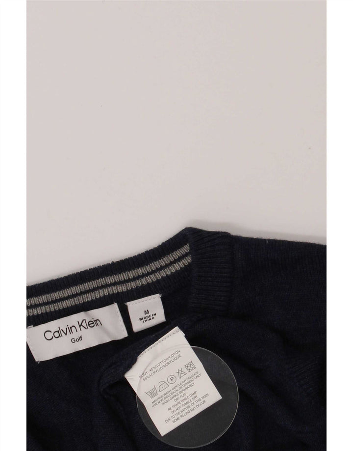 Calvin Klein Mens Golf V-Neck Jumper Sweater Medium Navy Blue Cotton