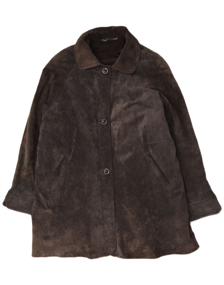 Privilegi Womens Suede Overcoat IT 46 Large Grey Leather