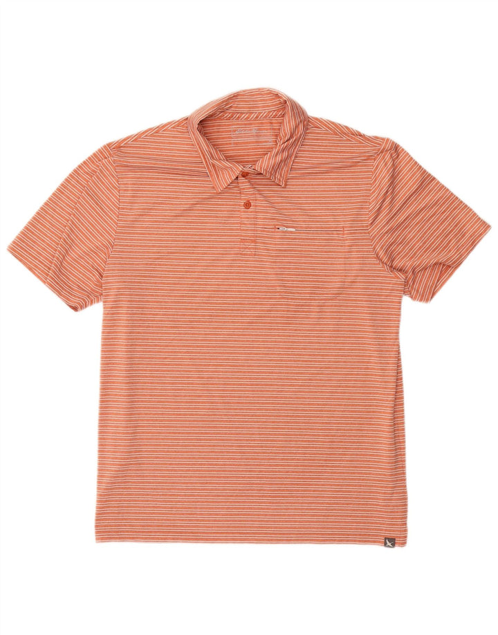 Eddie Bauer Mens Polo Shirt Medium Orange Striped Polyester