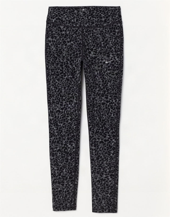 Nike Womens Dri Fit Leggings UK 8 Small Grey Animal Print Polyester