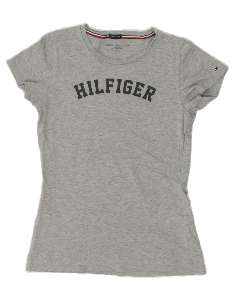 TOMMY HILFIGER Womens Graphic T-Shirt Top UK 10 Small Grey Cotton | Vintage Tommy Hilfiger | Thrift | Second-Hand Tommy Hilfiger | Used Clothing | Messina Hembry 