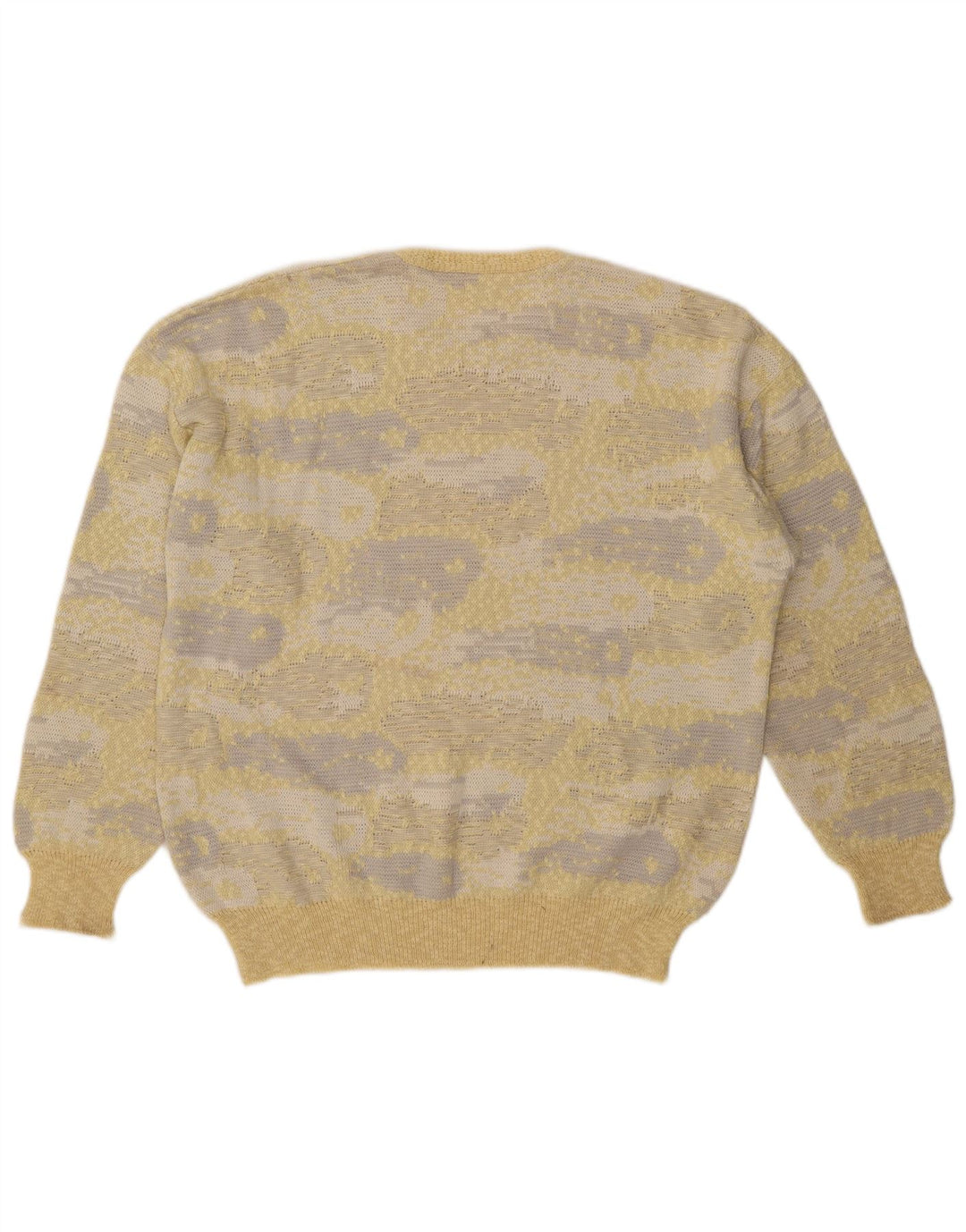 Vintage Mens Abstract Pattern Crew Neck Jumper Sweater IT 54 XL Yellow