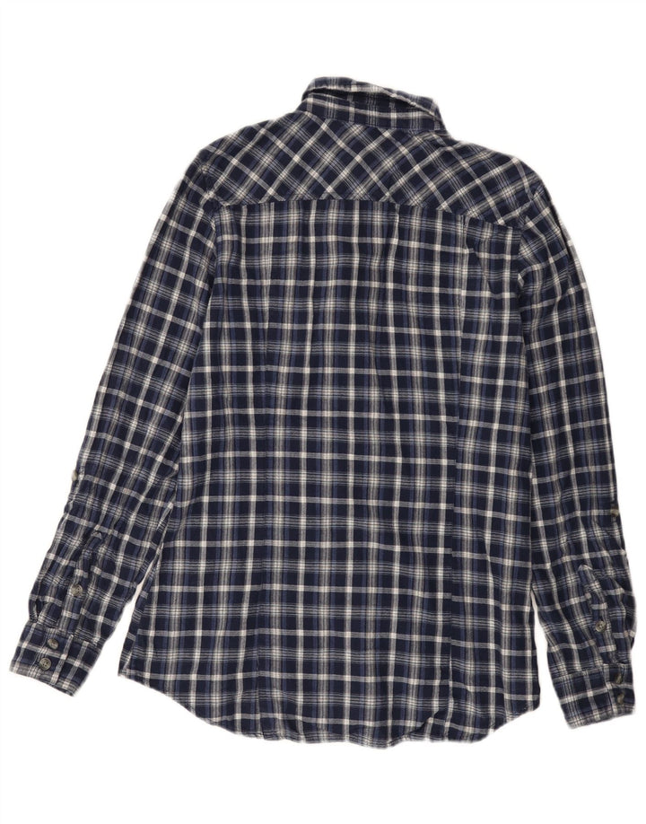 Eddie Bauer Womens Flannel Shirt UK 14 Medium Navy Blue Check Cotton