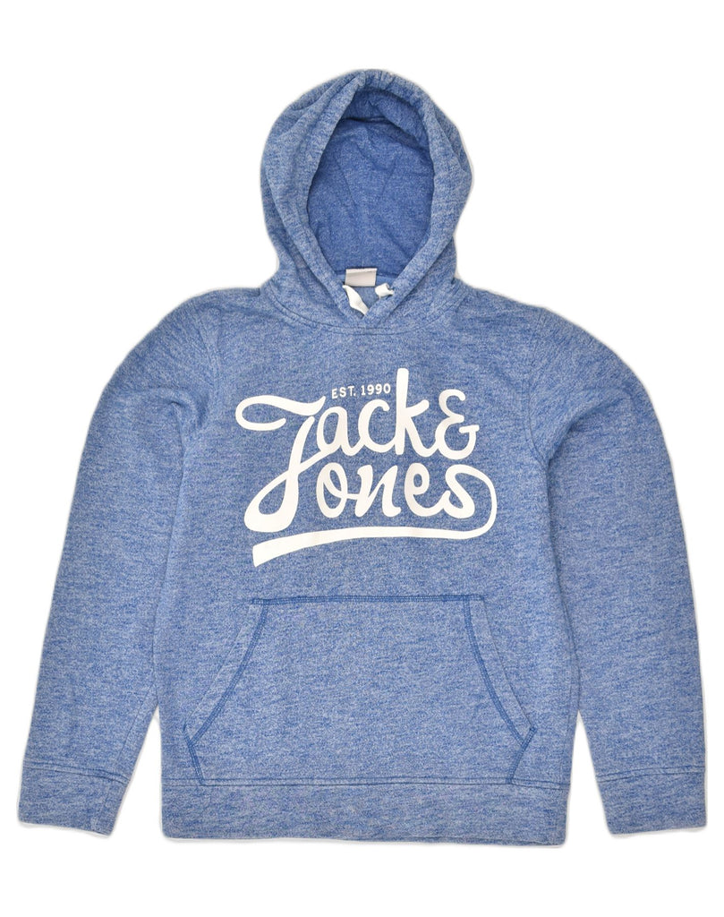 JACK & JONES Mens Graphic Hoodie Jumper Small Blue Flecked Polyester | Vintage Jack & Jones | Thrift | Second-Hand Jack & Jones | Used Clothing | Messina Hembry 