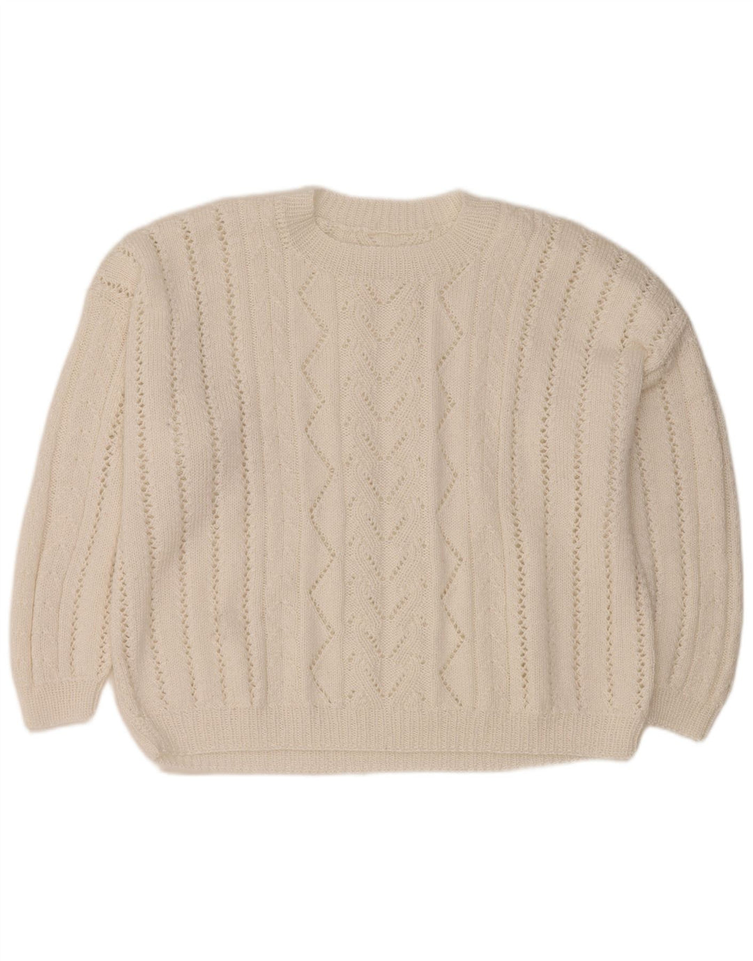 Vintage Womens Oversized Crew Neck Jumper Sweater UK 18 XL White