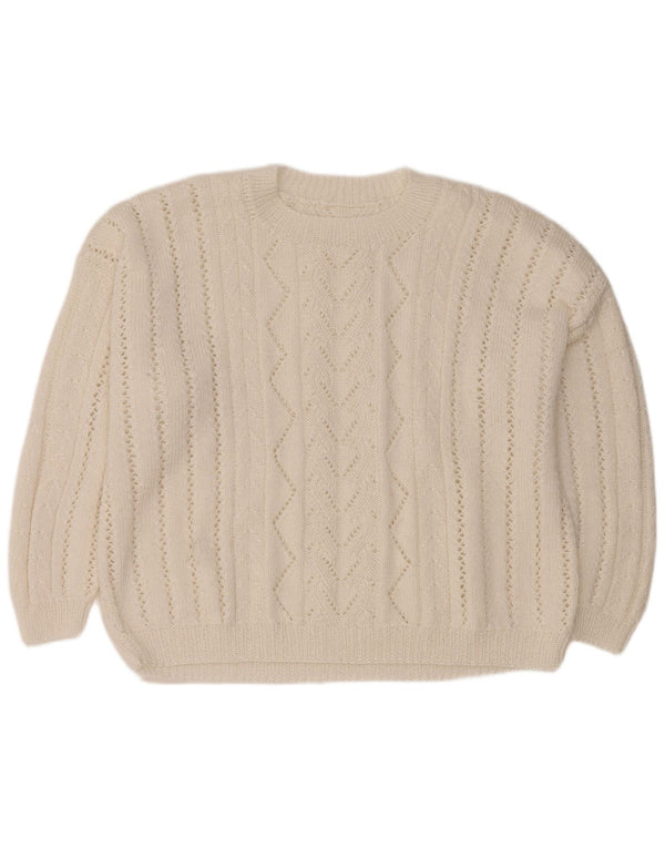 Vintage Womens Oversized Crew Neck Jumper Sweater UK 18 XL White
