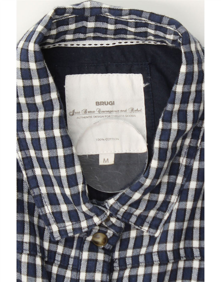 BRUGI Womens Shirt UK 12 Medium Navy Blue Gingham Cotton