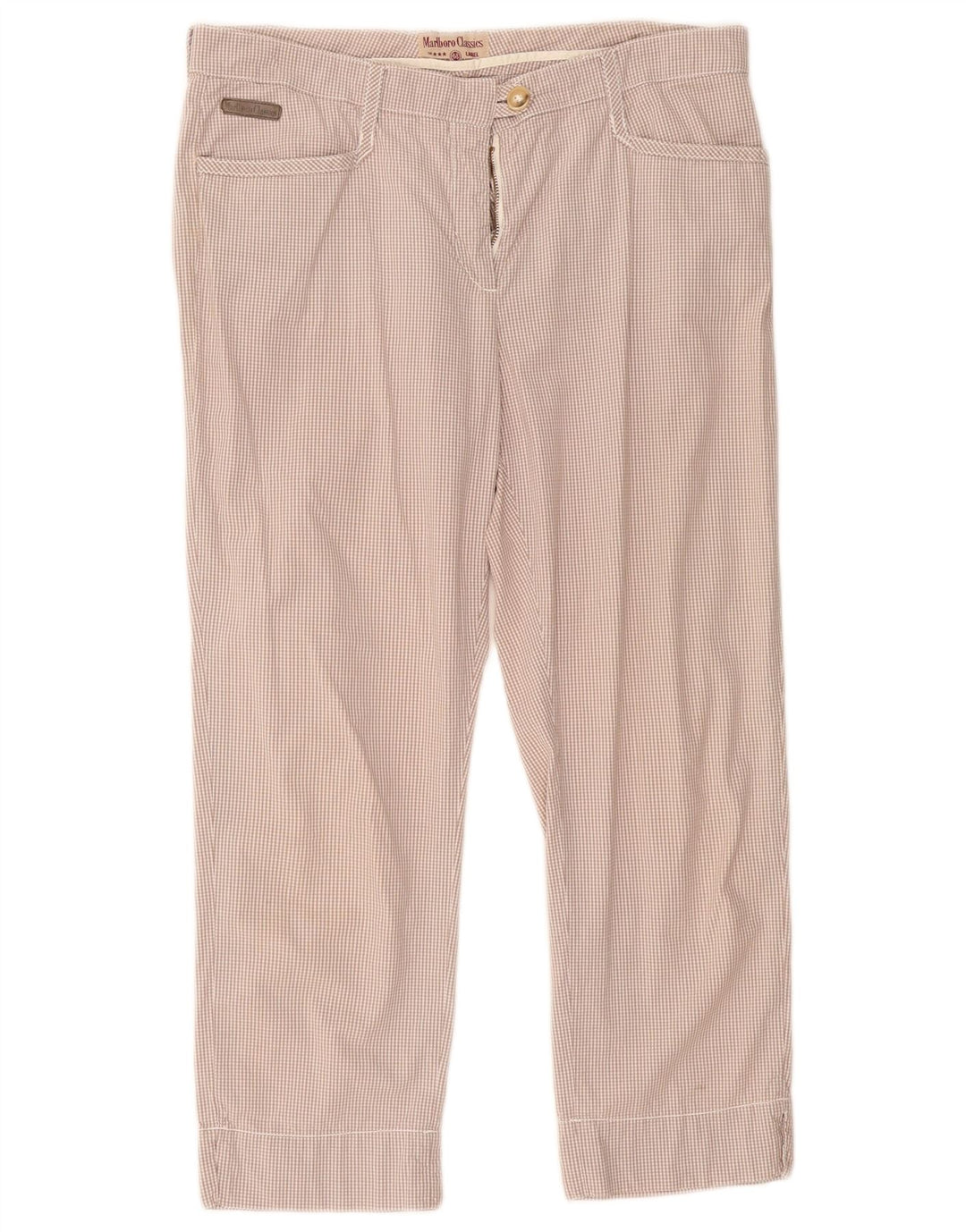 MARLBORO CLASSICS Womens Cropped Trousers EU 46 XL W32 L23 Beige Check