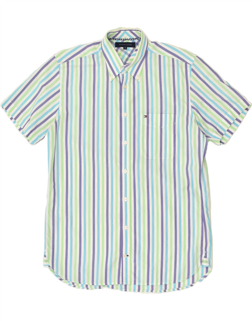 TOMMY HILFIGER Mens Short Sleeve Shirt Medium Multicoloured Striped Cotton | Vintage Tommy Hilfiger | Thrift | Second-Hand Tommy Hilfiger | Used Clothing | Messina Hembry 