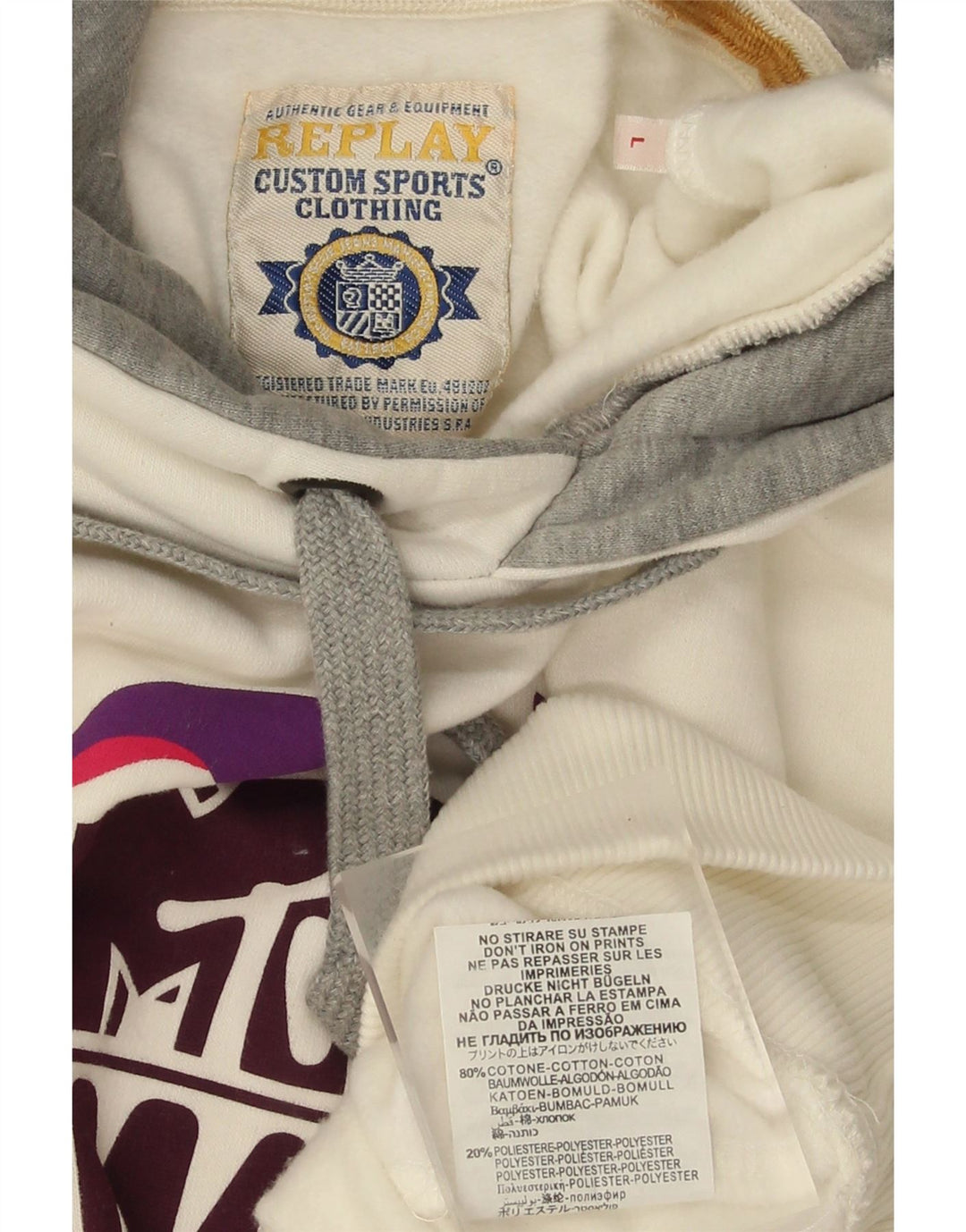 REPLAY Mens Graphic Hoodie Jumper Large White Cotton Vintage Replay and Second-Hand Replay from Messina Hembry 