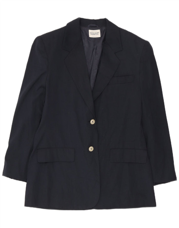 BENETTON Womens 2 Button Blazer Jacket IT 46 Large Navy Blue Polyester