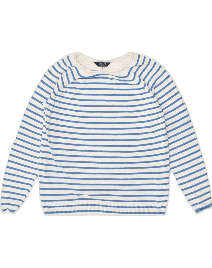 JOULES Womens Boat Neck Jumper Sweater UK 12 Medium  Blue Striped Linen | Vintage Joules | Thrift | Second-Hand Joules | Used Clothing | Messina Hembry 